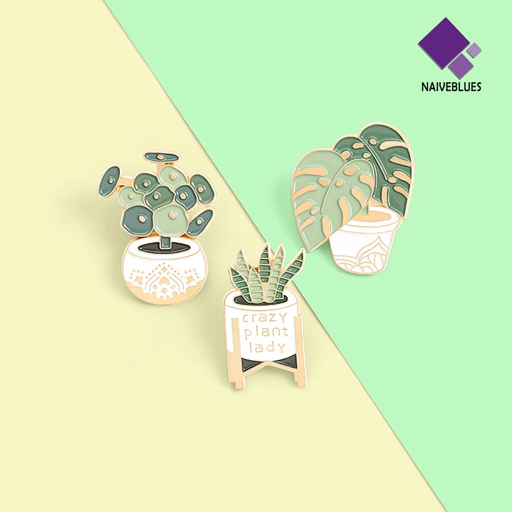 &lt; Naiveblues &gt; Pin Enamel Kartun Pot Tanaman Bros Mantel Lencana Tas Pakaian