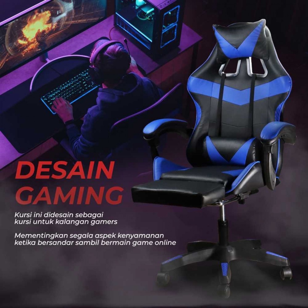 Kursi Gaming Online Ergonomic Chair Lumbar Support with Footrest