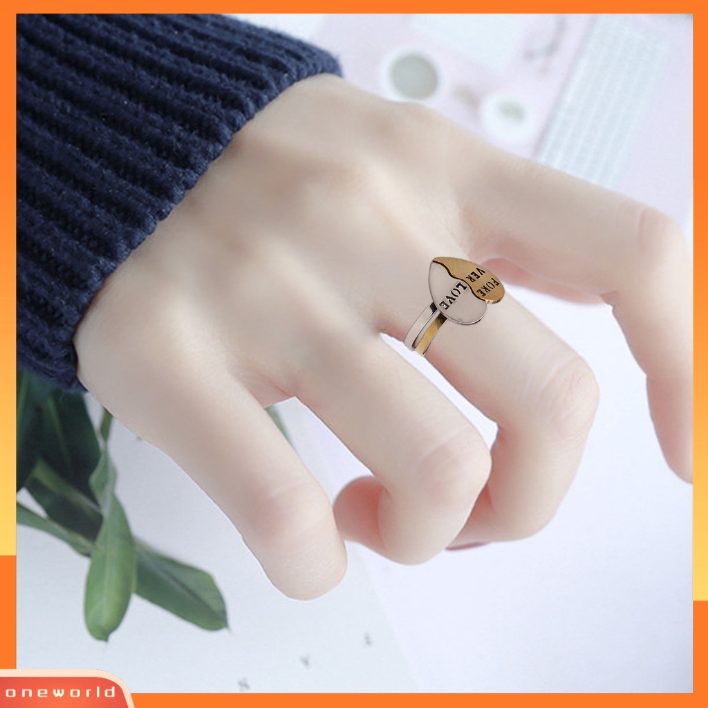 [EONE] 2pcs/set Fashion Cincin Paduan Indah Stackable Heart Decor Couple Ring Untuk Kehidupan Sehari-Hari