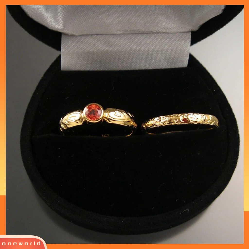 [EONE] 2pcs Cincin Jari Ukiran Permata Imitasi Merah Ladies Geometric Rhinestone Rings Untuk Pernikahan