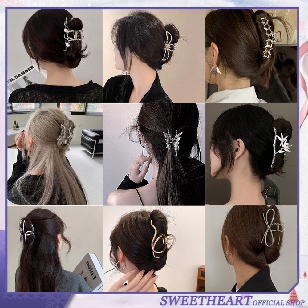 Korea High-end Hiu Klip Perempuan Volume Rambut Besar Multi-metal Hair Clip Back of The Head Hair Grabbing Clip Hiasan Kepala Jepit Rambut Perhiasan Hati Manis