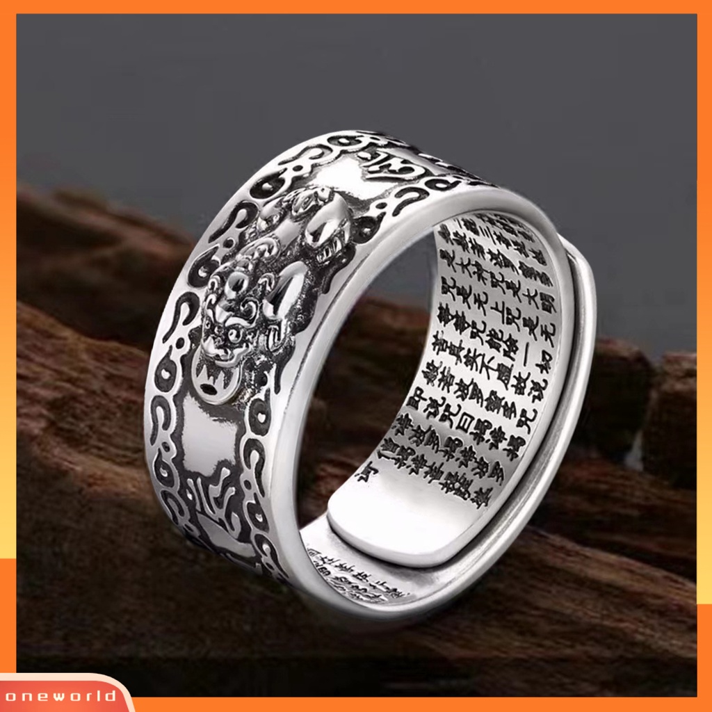 [EONE] Pria Cincin Gaya Retro Ukiran Sutra Karakter Hypoallergenic Adjustable Fashion Jewelry Cincin Jari Hewan Mitos Cina Untuk Pacaran