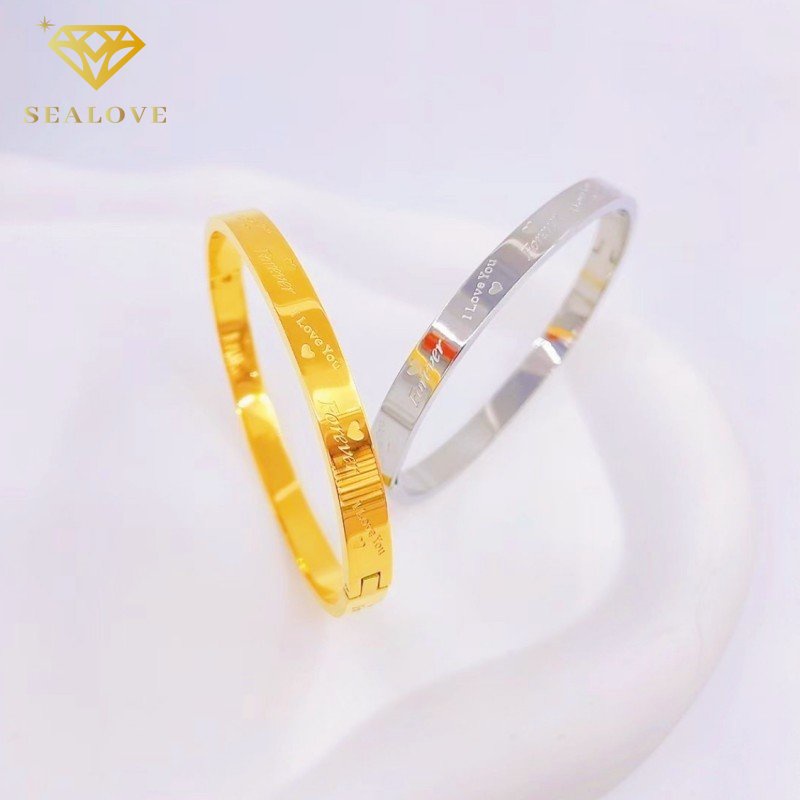 Gelang titanium Wanita Anti Karat Huruf Love Forever Cantik Bangle Emas 18K Aksesoris Mewah Korean Style COD