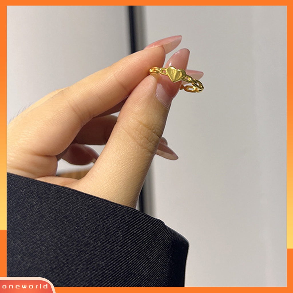 [EONE] Wanita Cincin Golden Hollow Link Rantai Temperamen Elegan Hadiah Hypoallergenic Cinta Kecil Jantung Jari Cincin Fashion Perhiasan