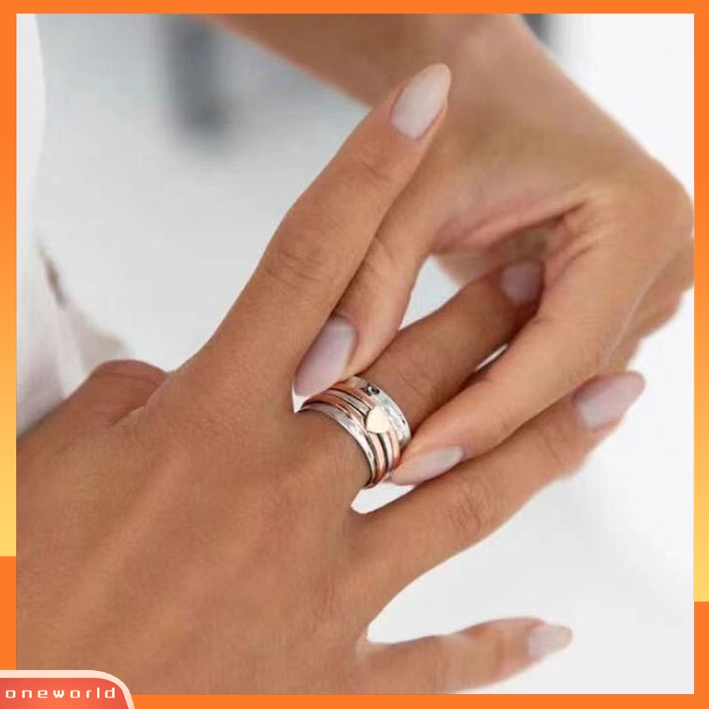 [EONE] Wanita Cincin Dapat Diputar Bi-color Fun Elegant Retro Stress Relief Kasual Cinta Hati Pesona Jari Cincin Perhiasan Fashion