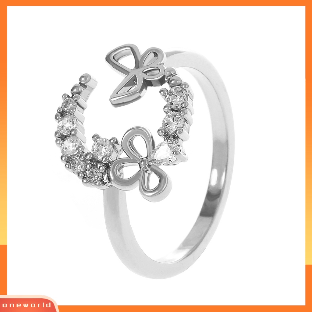 [EONE] Knuckle Ring Cubic Zirconia Geometris Electroplating Kepribadian Yang Dapat Disesuaikan Dekoratif Hypoallergenic Mewah Kupu-Kupu Terbuka Cincin Perhiasan Aksesori