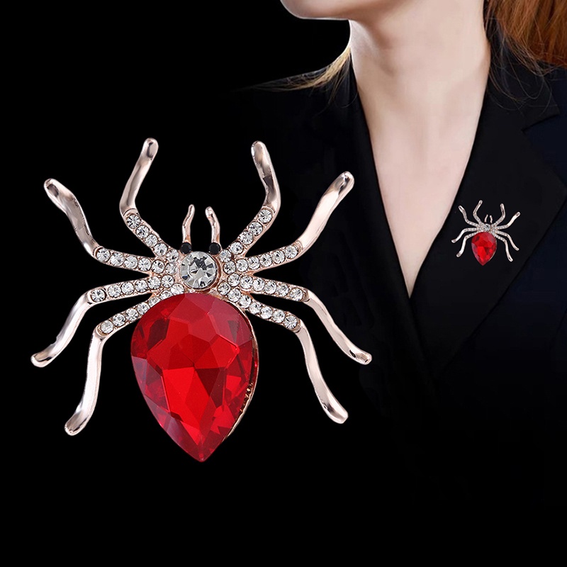 Hbid Fashion Kreatif Kristal Spider Hewan Bros Pin Untuk Wanita Pakaian Kerah Mantel Aksesoris Glory