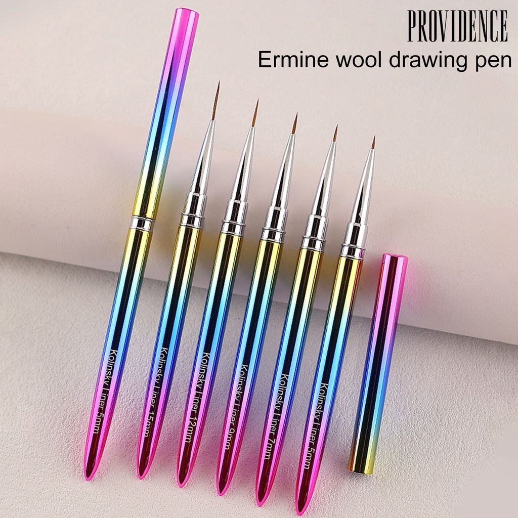 Providence 5per7 /9 /12 /15mm Nail Liner Pen Gagang Logam Nyaman Grip Bulu Fleksibel Warna Gradien Tip Halus Alat Manikur Kuku Gel Polandia Kuas Lukis Perlengkapan Salon Kuku