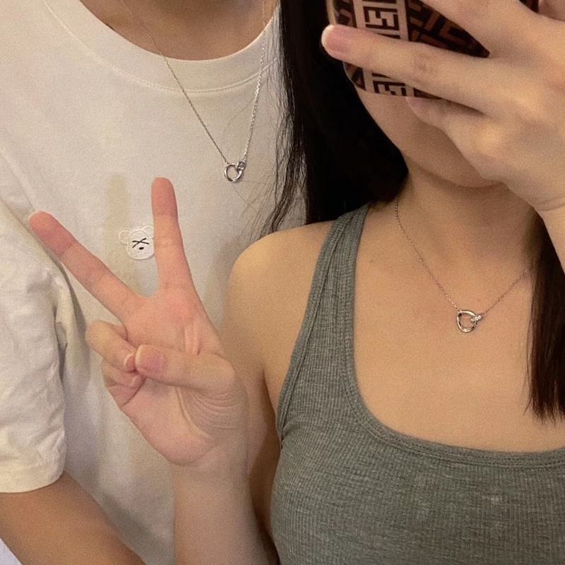 Papaozhu Elegan Cinta Tak Berujung Menghubungkan Cincin Liontin Kalung Untuk Pasangan Pecinta Glossy Zirkon Perak Mobius Cincin Klavikula Rantai Kalung Perhiasan Hadiah Valentine Untuk Pacar