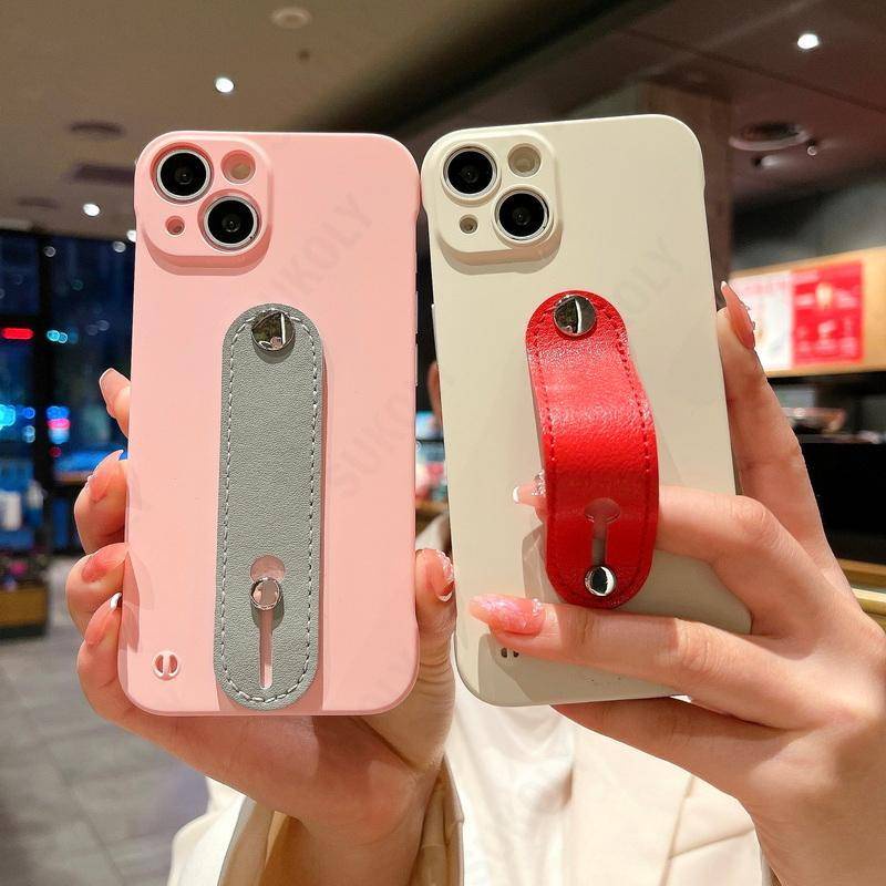 IPHONE Tali Pergelangan Tangan Kulit Mewah Case Telepon Tanpa Bingkai Untuk Iphone14 13 12 Pro MAX Plus Lensa Shockproof Dilindungi Stand Cover Untuk Iphone11