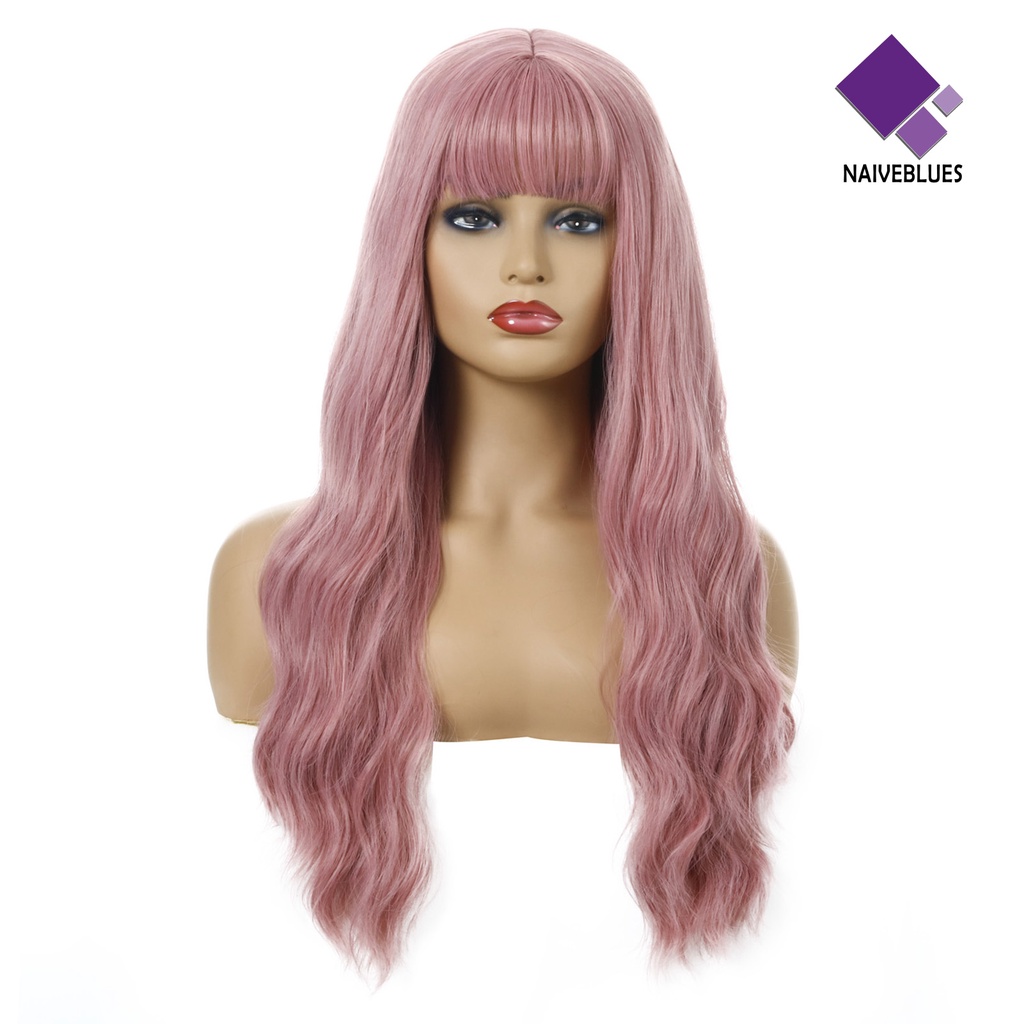 &lt; Naiveblues &gt; Fashion Wanita Cosplay Pesta Daily Panjang Keriting Wig Hairpiece Dengan