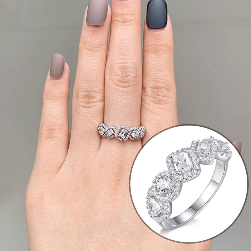 Cincin Cubic Zirconia Kristal Geometris Modern Untuk Wanita Mewah Fashion Perempuan Pernikahan Rings Daily Wear Statement Jewelry