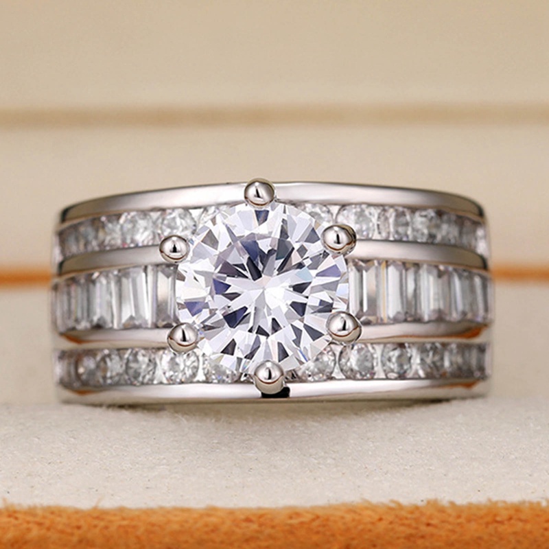 Wanita Cincin Kawin Putih Cubic Zirconia Warna Perak Band Fashion Mewah Pertunangan Nikah Pengantin Perhiasan