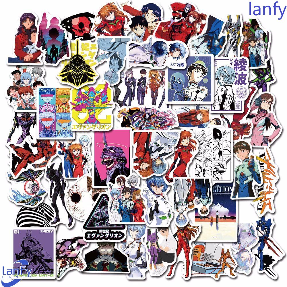 Lanfy 50pcs / Pak Stiker Motif Anime Evangelion Anti Air Untuk Dekorasi Scrapbook / Laptop / Koper / Mobil