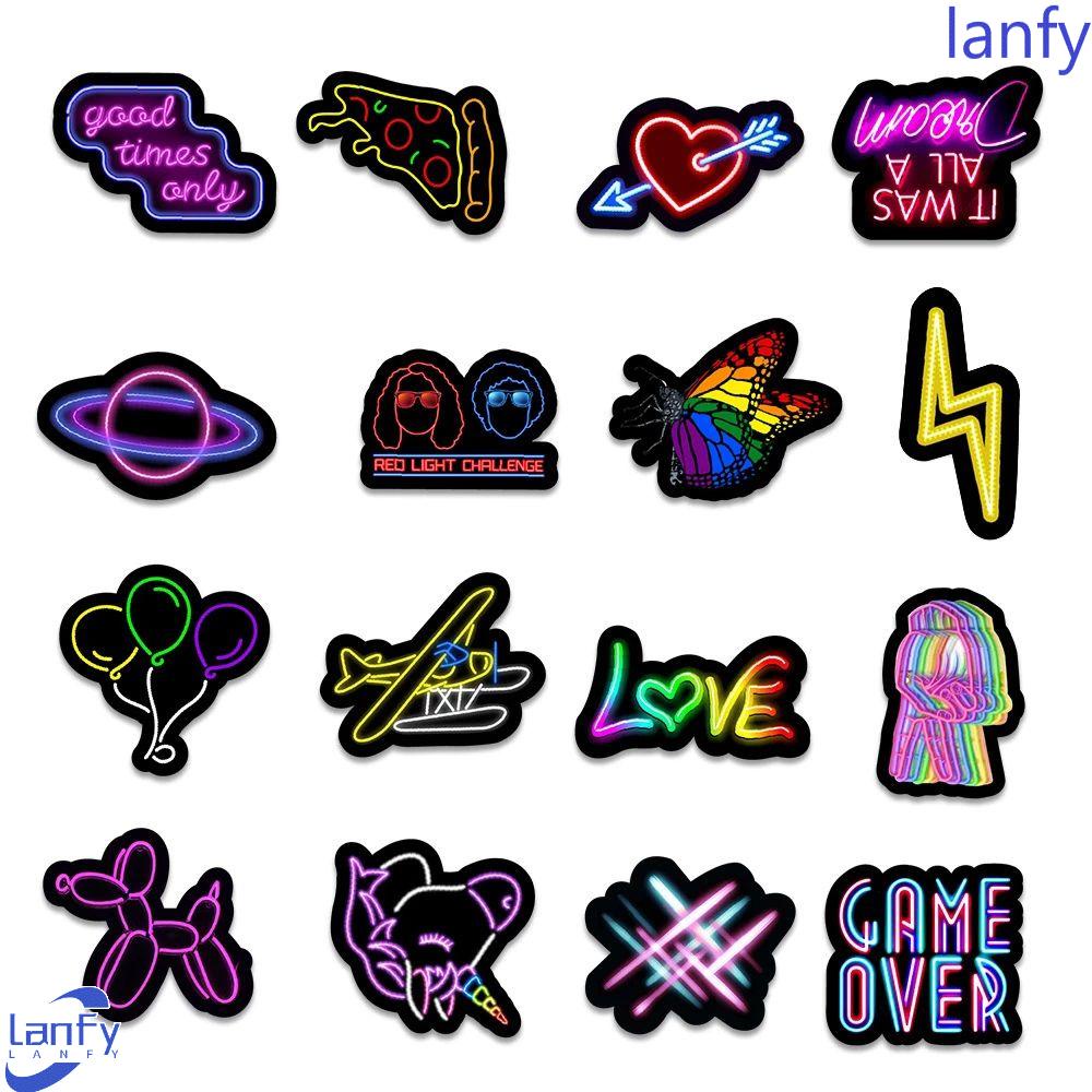 Lanfy Stiker Lampu Neon Anak Laki-Laki Perempuan Motor Koper Kartun Decals Skateboard DIY Stationery Sticker