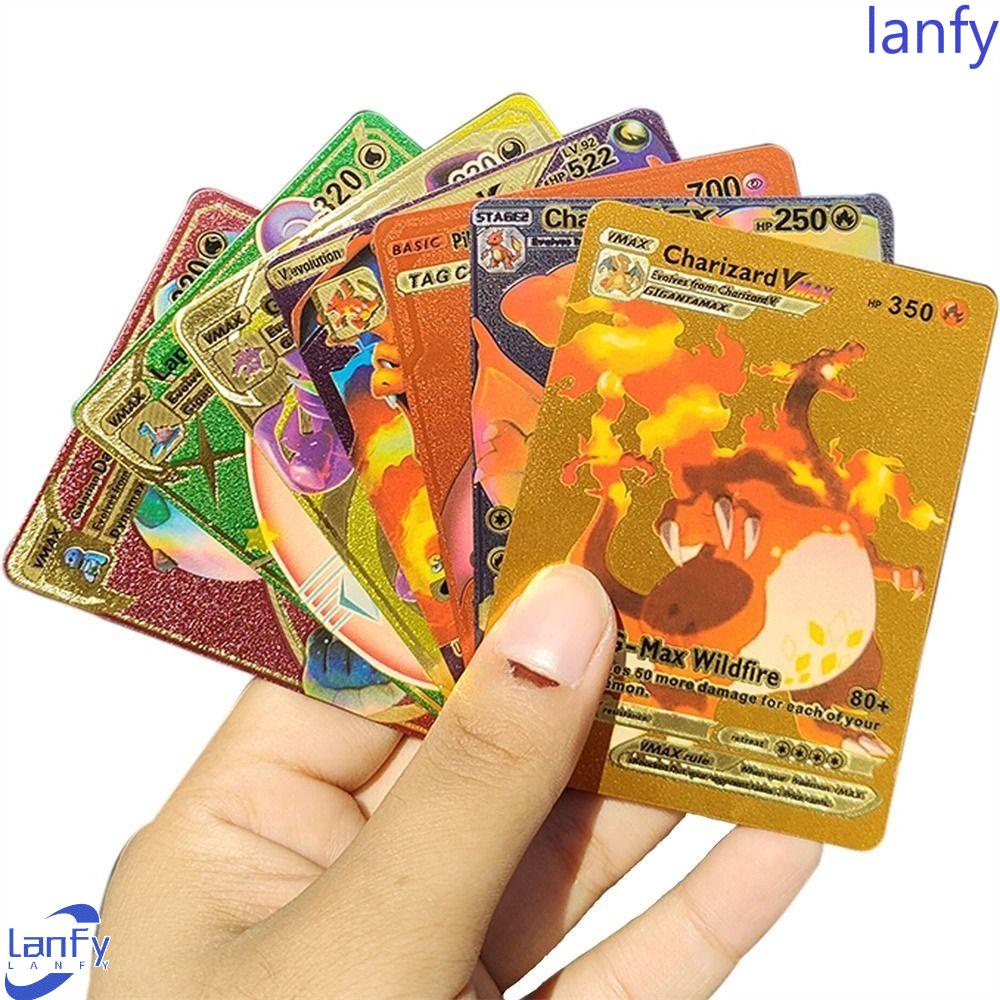 Lanfy Pikachu Card Anime Cosplay Battle Trainer Card Kartu Kerah Charizard Vmax GX Rainbow