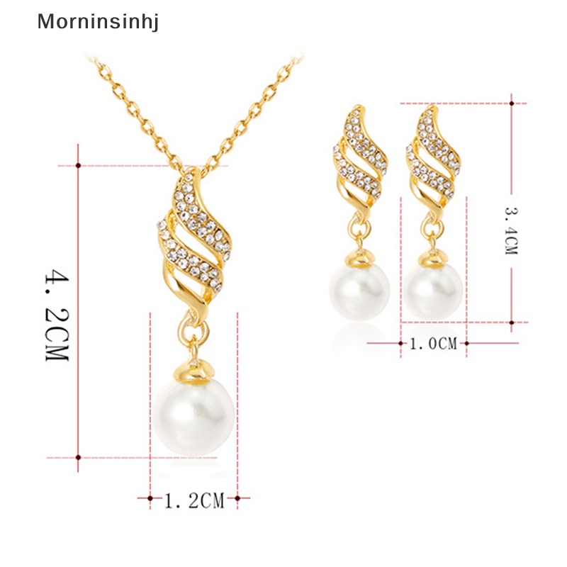 Mornin 3 Pcs/Set Mutiara Imitasi Liontin Kalung Anting Set Wanita Berlian Imitasi Pernikahan Perjamuan Pesta Perhiasan Set Aksesoris Hadiah id