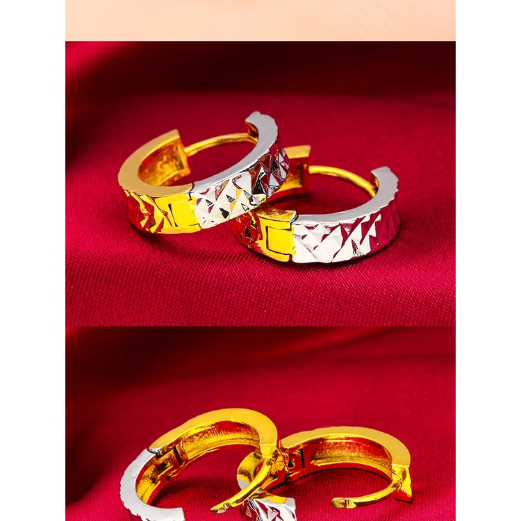 Goldkingdom Aksesoris Perhiasan Fashion Ready Stock Anting Emas Dan Perak Ganda Wanita Minimalis