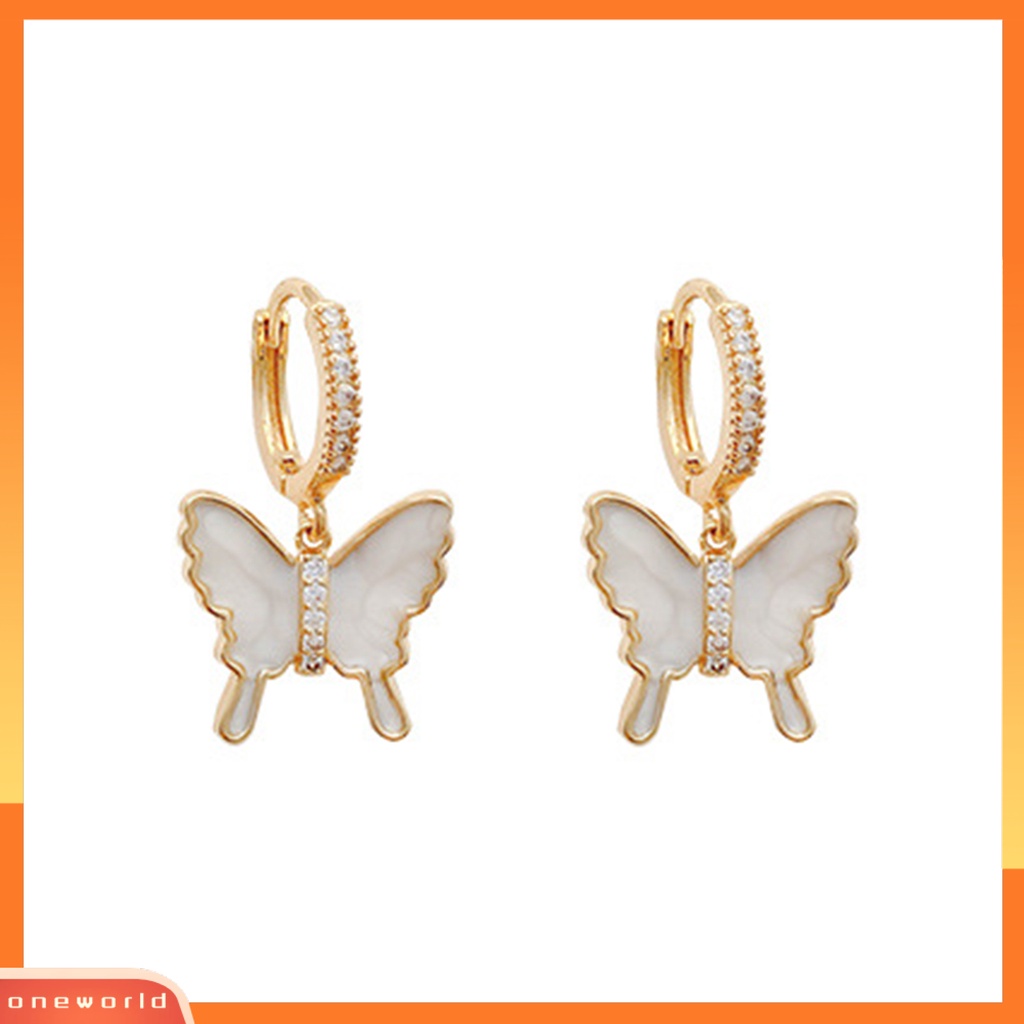 [EONE] 1pasang Wanita Anting Menjatuhkan Minyak Manis Retro Lucu Elegan Hadiah Hypoallergenic Mempesona Cubic Zirconia Kupu-Kupu Anting-Anting Fashion Perhiasan