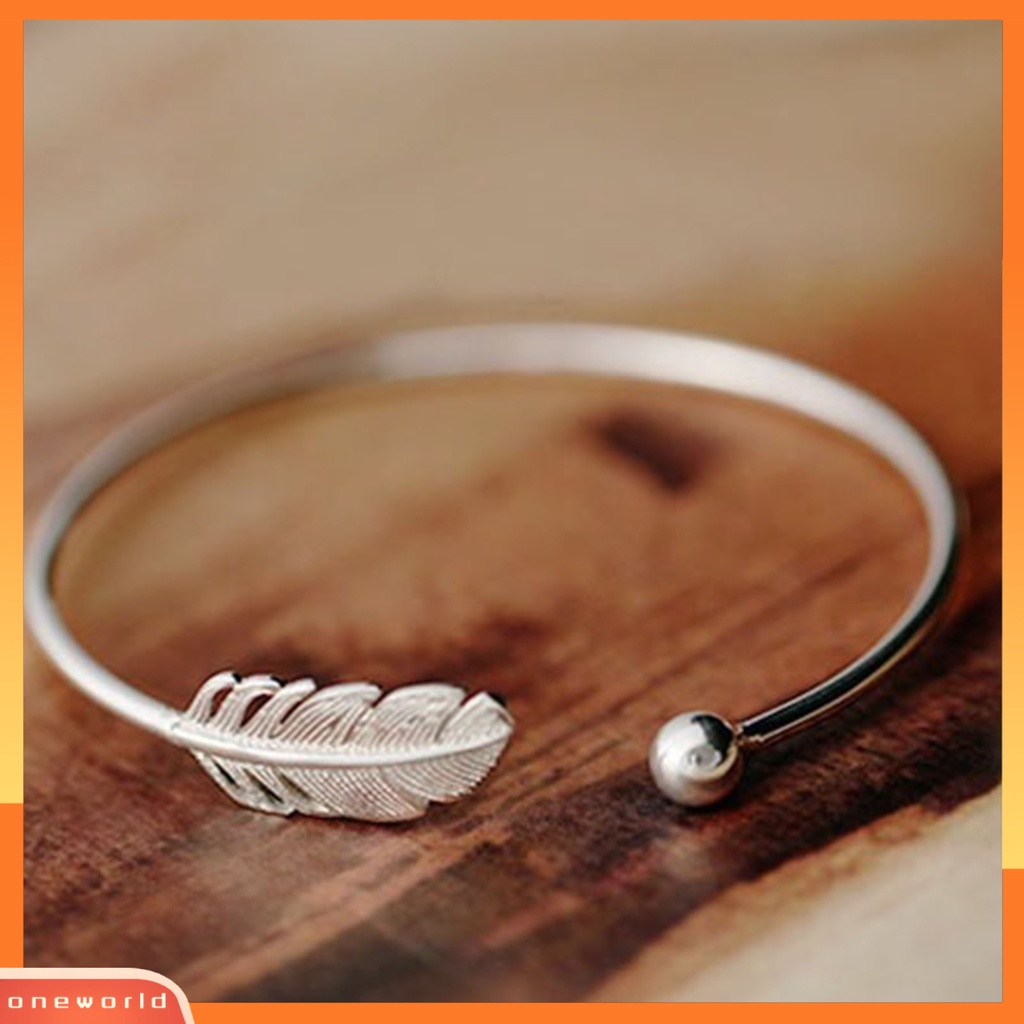 [EONE] Gelang Cuff Bulat Warna Silver Copper Angel Feather Adjustable Simple Bangle Untuk Hari Valentine