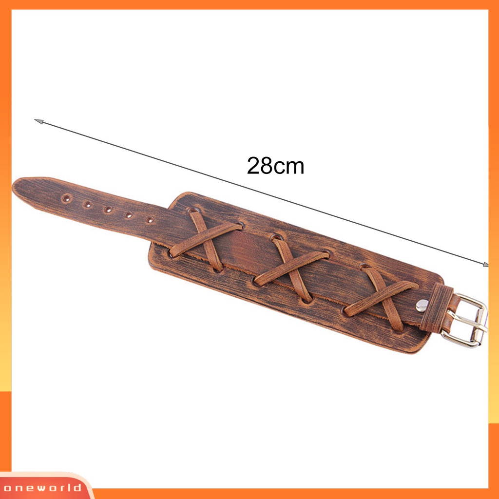 [EONE] Adjustable Logam Gesper Penutup Pria Gelang Nyaman Pria Punk Rock Kulit Imitasi Gelang Perhiasan Aksesori