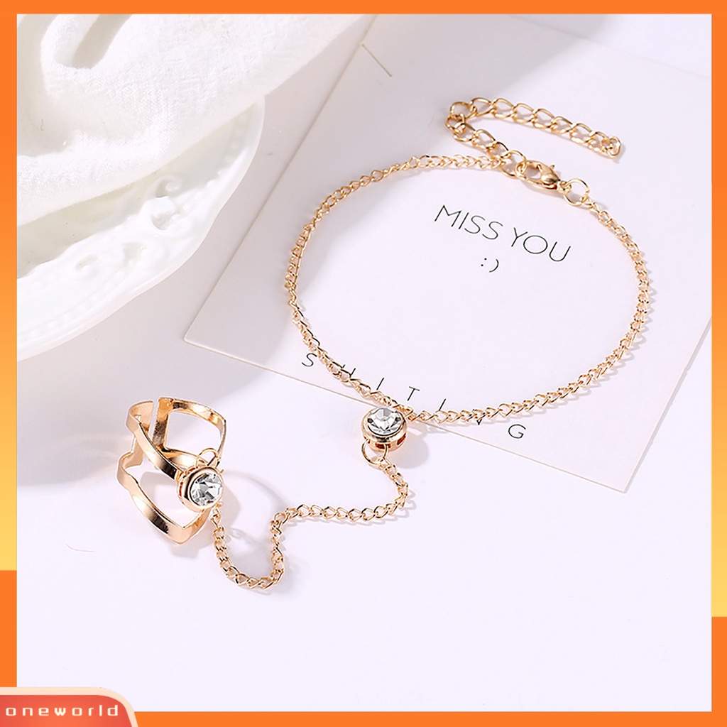 [EONE] Gelang Cincin Wanita Warna Solid Alloy Geometris Berlian Imitasi Hias Lady Chain Ring Untuk Prom