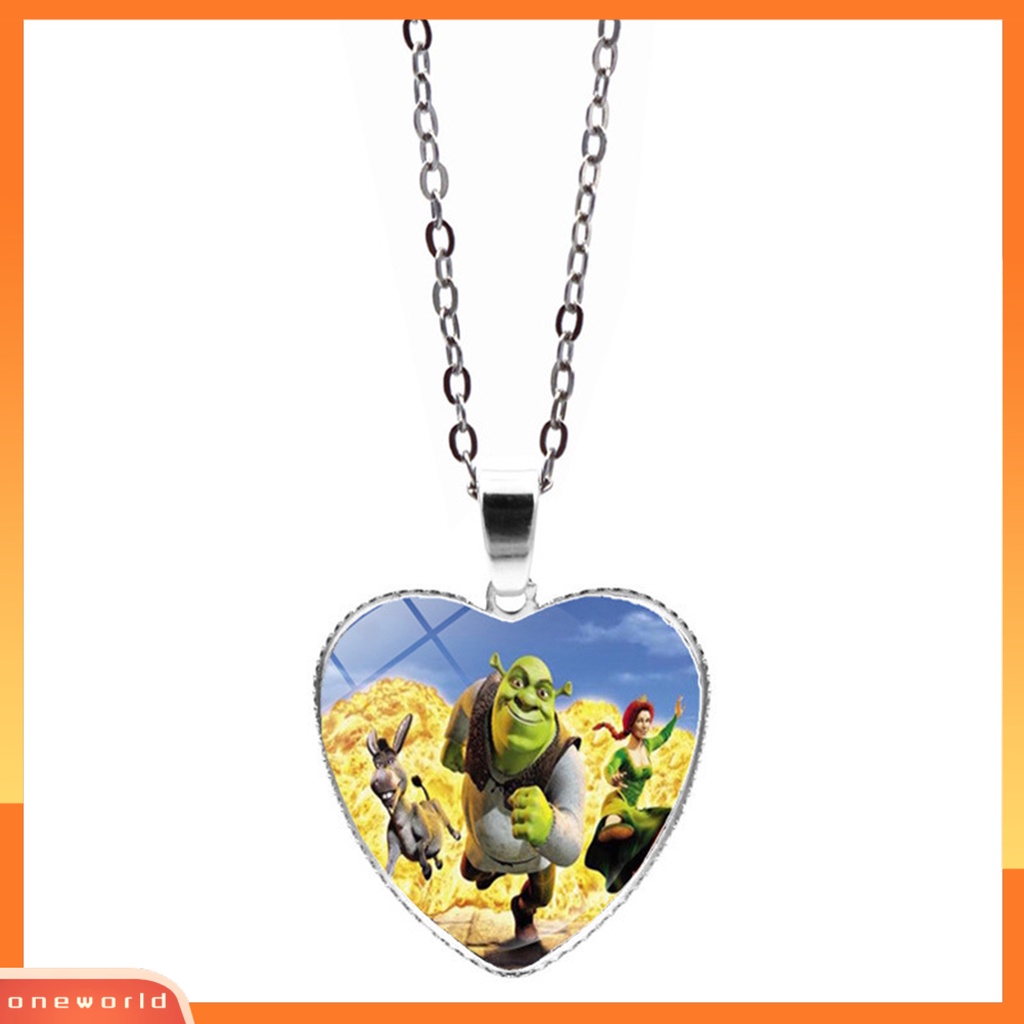 [EONE] Liontin Kalung Hati Motif Kartun Shrek Perhiasan Kilau Cerah Kalung Yang Dapat Disesuaikan Untuk Ulang Tahun