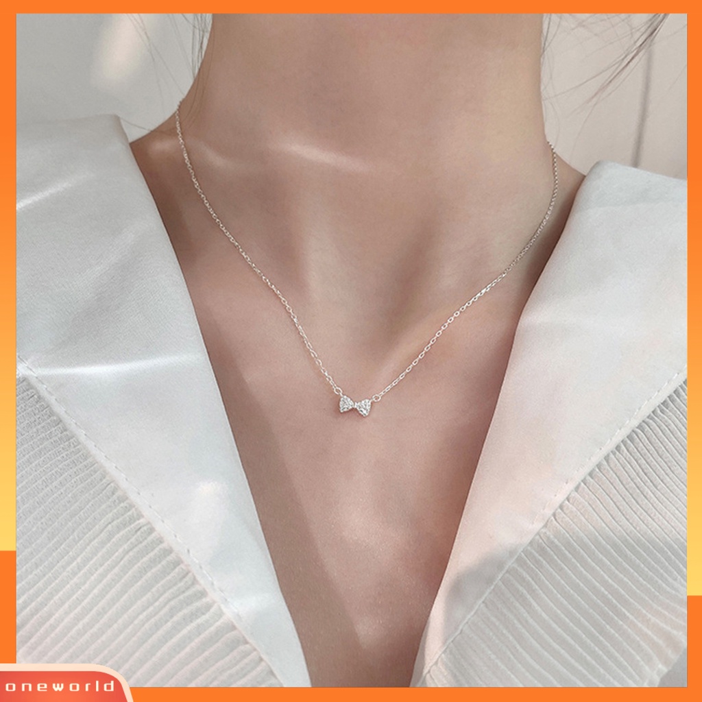 [EONE] Liontin Kalung Busur Gaya Perancis Wanita Bersinar Berlian Imitasi Kalung Untuk Pesta Pernikahan Pertunangan Perjamuan