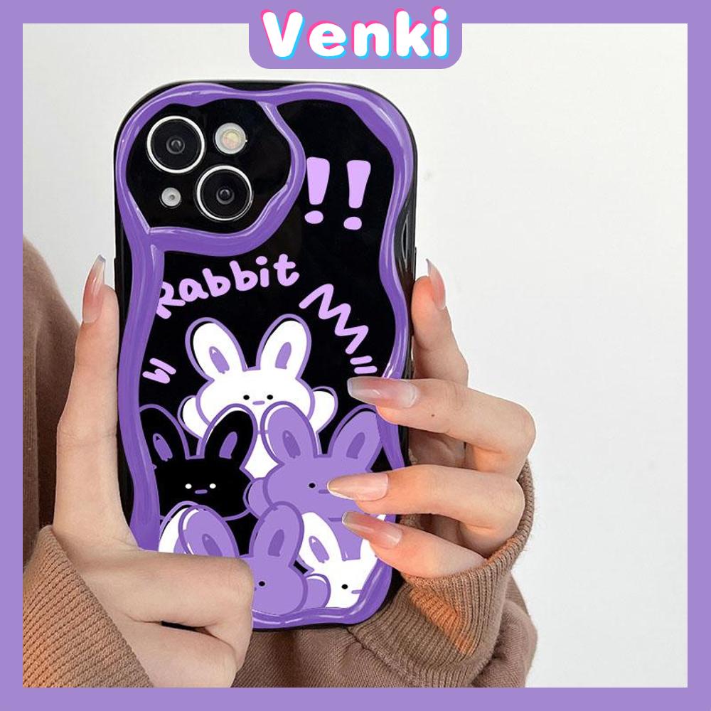 VENKI - For iPhone 11 iPhone Case 3D Curved Edge Wave Glossy Black TPU Airbag Shockproof Camera Cover Purple Bunny Compatible with iPhone 14 13 Pro max 12 Pro Max xr xs max 7Plus