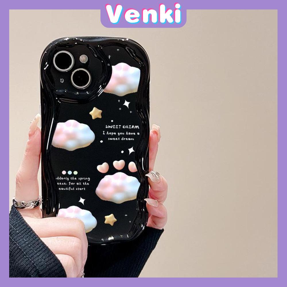 VENKI - For iPhone 11 iPhone Case 3D Curved Edge Wave Glossy Black TPU Airbag Shockproof Camera Cover Pink Clouds Compatible with iPhone 14 13 Pro max 12 Pro Max xr xs max 7 8Plus