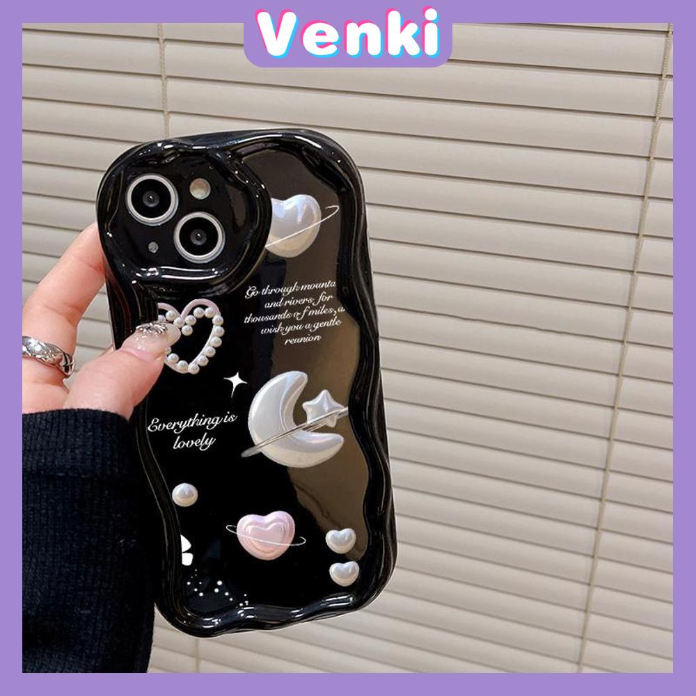 VENKI - For iPhone 11 iPhone Case 3D Curved Edge Wave Glossy Black TPU Airbag Shockproof Camera Cover Stars Moon Compatible with iPhone 14 13 Pro max 12 Pro Max xr xs max 7 8Plus