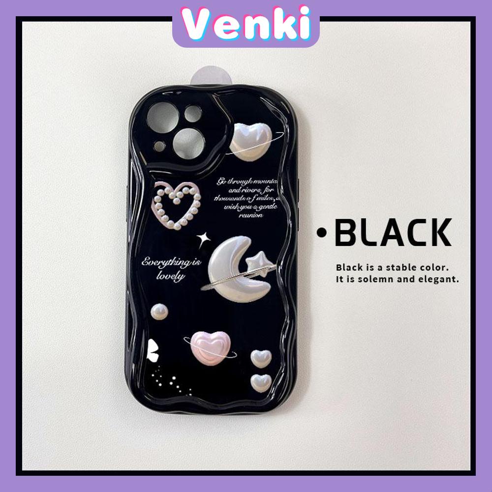 VENKI - For iPhone 11 iPhone Case 3D Curved Edge Wave Glossy Black TPU Airbag Shockproof Camera Cover Stars Moon Compatible with iPhone 14 13 Pro max 12 Pro Max xr xs max 7 8Plus