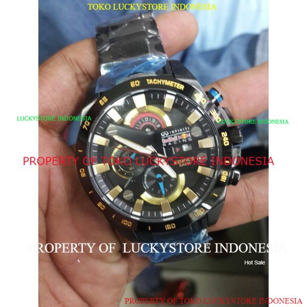Casio Edifice Original Japan EFR 540D  - 1A2VUDF Chain Stainless FullBlack RedBull Edition Exclusive