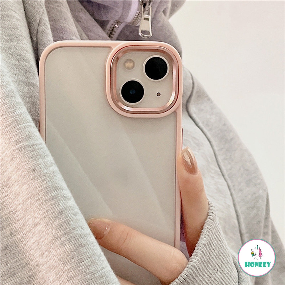 IPHONE Bumper Silikon Mewah Bahan Akrilik Bening Shockproof Case Untuk Iphone14 13 12 11 Pro XS Max X XR 78 Plus Penutup Cincin Kamera Metal