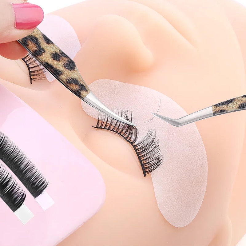 New Leopard Lash Pinset Stainless Steel Superhard Pinset Dengan Tip Serat Presisi Tinggi Anti-Statis Klip Ekstensi Bulu Mata