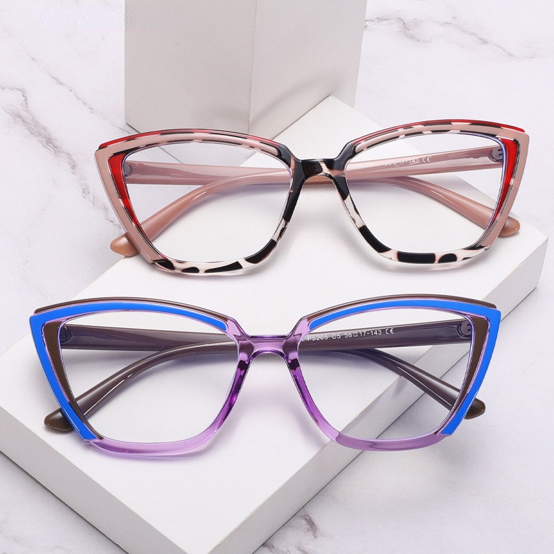 (YUZHU) Western Fashion Dazzling Contrast Anti Blue Light Eyeglasses Untuk Wanita Retro Fashion TR90 Cat Eye Eyeglasses