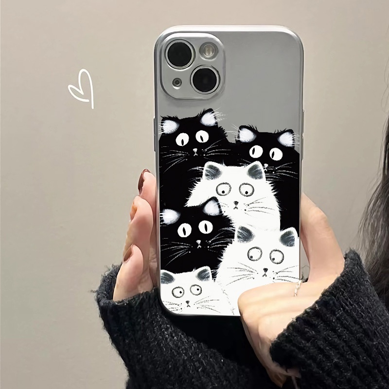 IPHONE Soft Electroplate Case Kompatibel Untuk Iphone11 14 13 12 Pro Max Kucing Lucu Casing Ponsel XS XR X8 +7 6S Plus Mini TPU Silikon Shockproof Cover