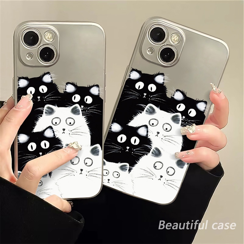 IPHONE Soft Electroplate Case Kompatibel Untuk Iphone11 14 13 12 Pro Max Kucing Lucu Casing Ponsel XS XR X8 +7 6S Plus Mini TPU Silikon Shockproof Cover