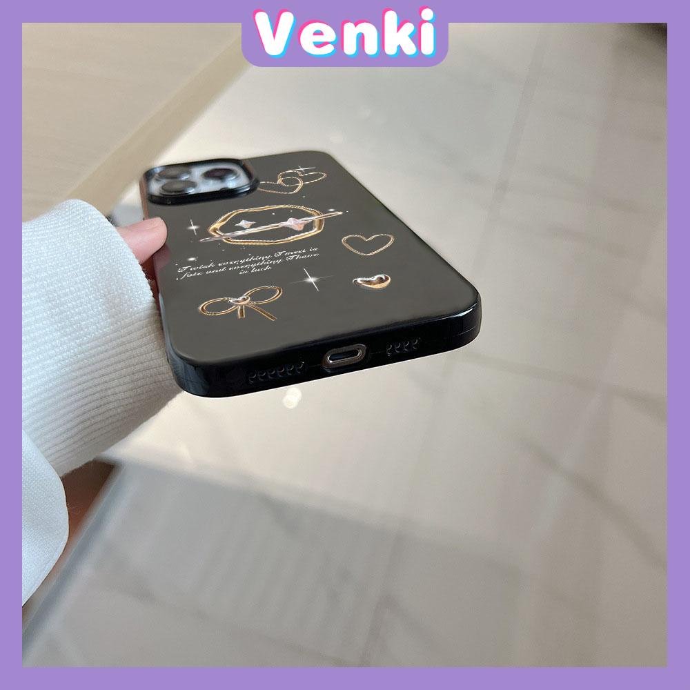 VENKI - For iPhone 11 iPhone Case Black Glossy TPU Soft Case Shockproof Protection Camera Cute Love Bow Compatible with iPhone 14 13 Pro max 12 Pro Max xr xs max 7Plus 8Plus