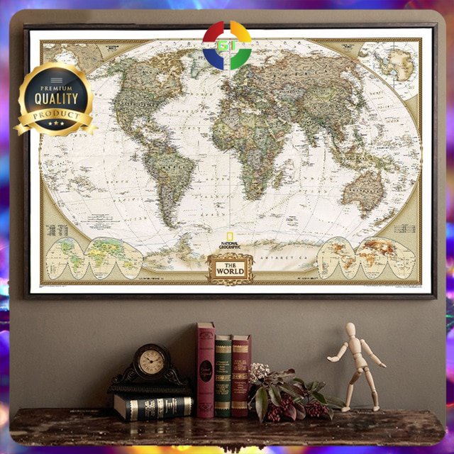 Poster Peta Dunia Large Vintage World Map 103 x 69 cm  No Color