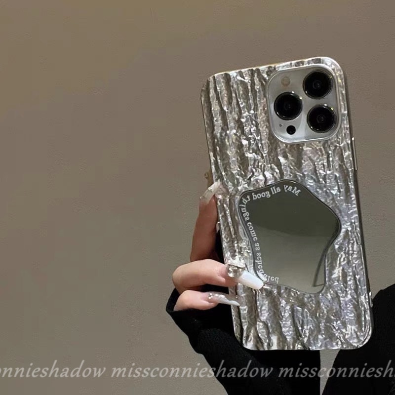 Case Cermin Make Up Kreatif Kompatibel Untuk IPhone 8Plus 11 13 14 12 Pro MAX XR 7Plus X XS Max7 6 6S 8Plus SE 2020 Mewah Electroplate Plating Kerut Lembut Ins Fashion Cover