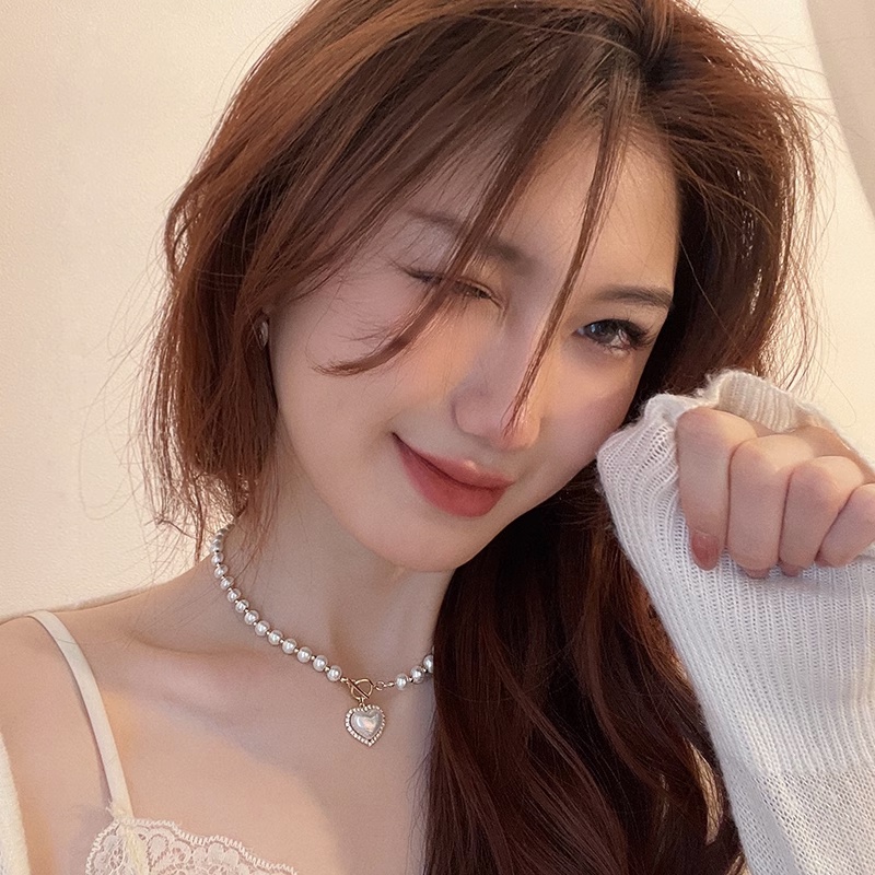 Korea Ins Desain Sederhana Peri Mutiara Cinta Hati Kalung Choker Rantai Klavikula Untuk Gadis Manis