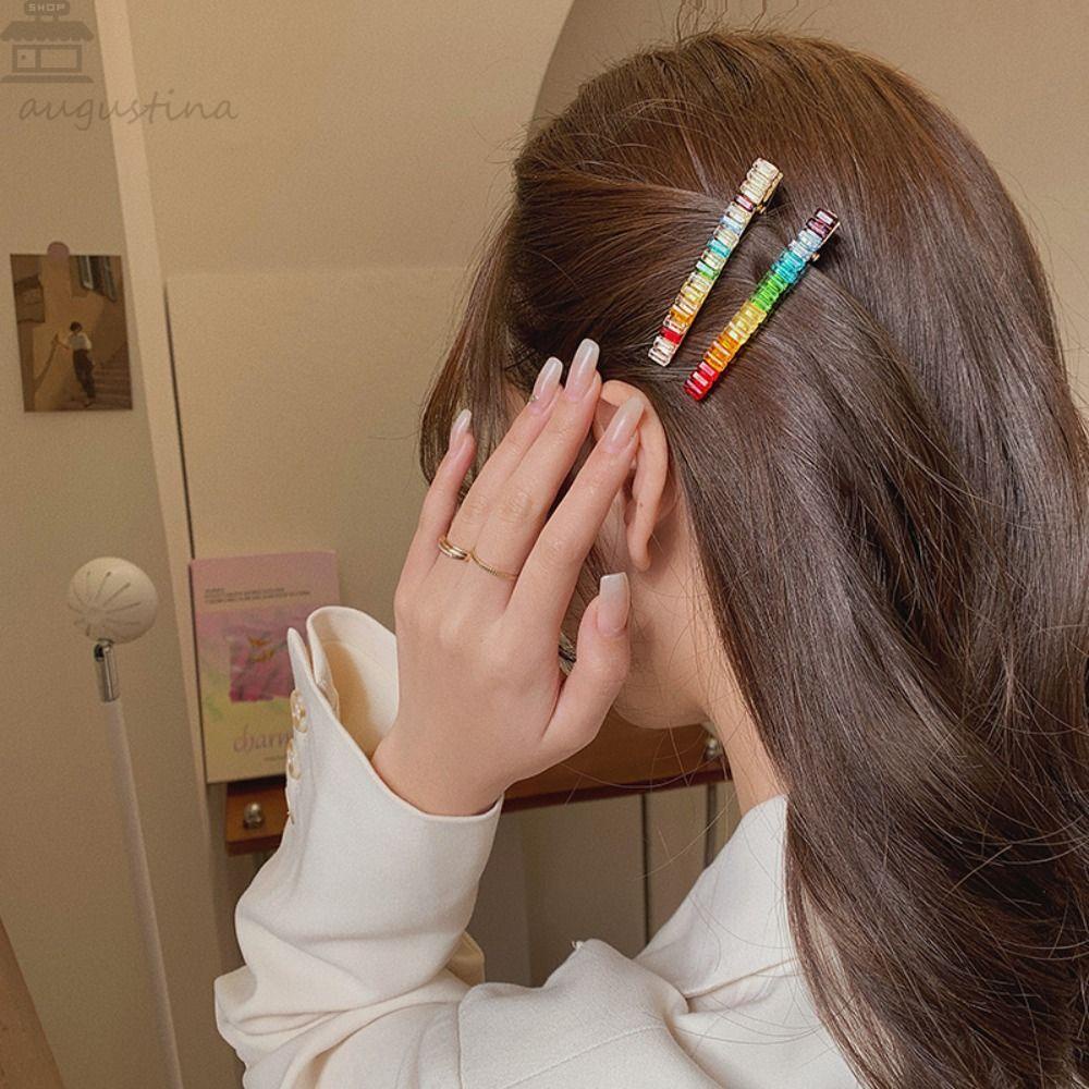 Agustinina Klip Rambut Kristal Hadiah Kreatif Untuk Gadis Halus Bergaya Hiasan Kepala Ins Klip Rambut Jepit Tipis Hiasan Kepala Baru Dahi Klip Rambut Satu Baris Korea Duckbill Klip
