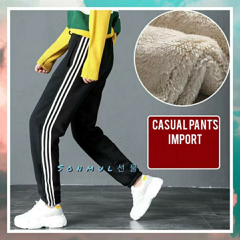 CASUAL PANTS WOMAN WINTER THERMAL IMPORT CELANA JOGGER MUSIM DINGIN WANITA