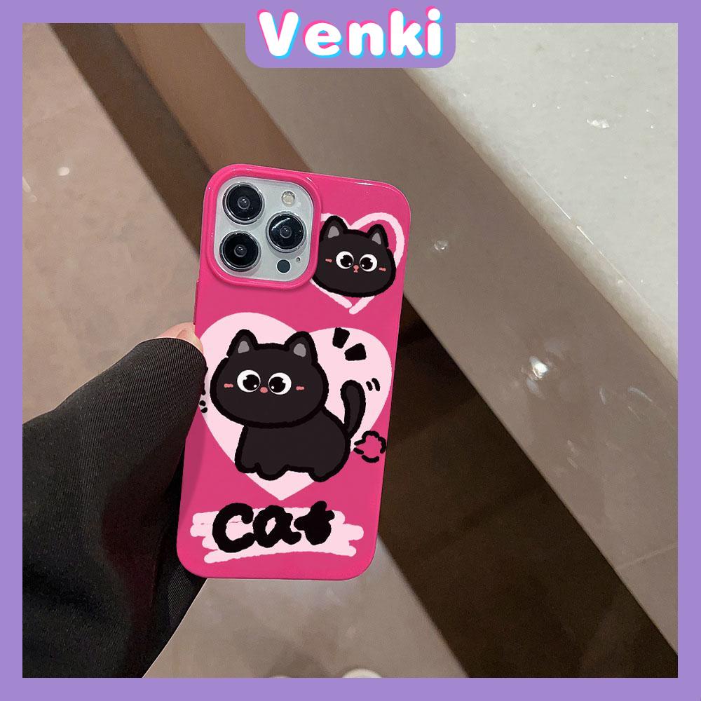 VENKI - For iPhone 11 iPhone Case Red Glossy TPU Soft Case Shockproof Protection Camera Cute Love Black Cat Compatible with iPhone 14 13 Pro max 12 Pro Max xr xs max 7Plus 8Plus