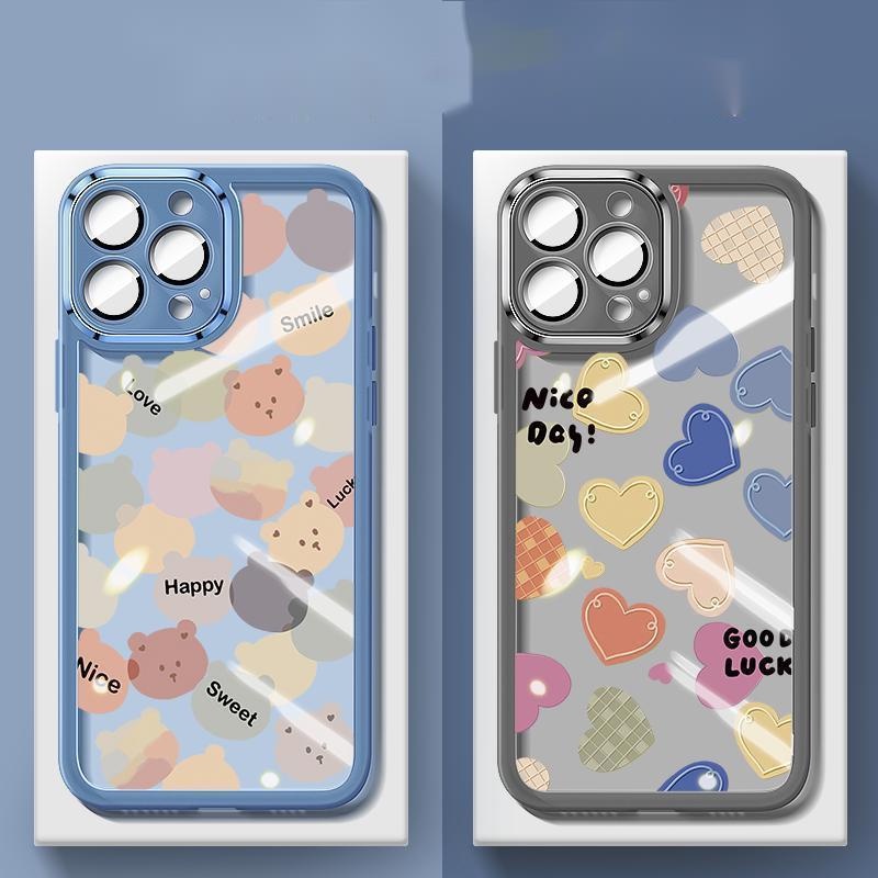 IPHONE Lensa Mata Baru Pink Dicetak Desain Love Bear Warna-Warni Casing Ponsel Kompatibel Dengan Iphone12 13 14 11 Pro Max X Xs Max Xr Vvcpl