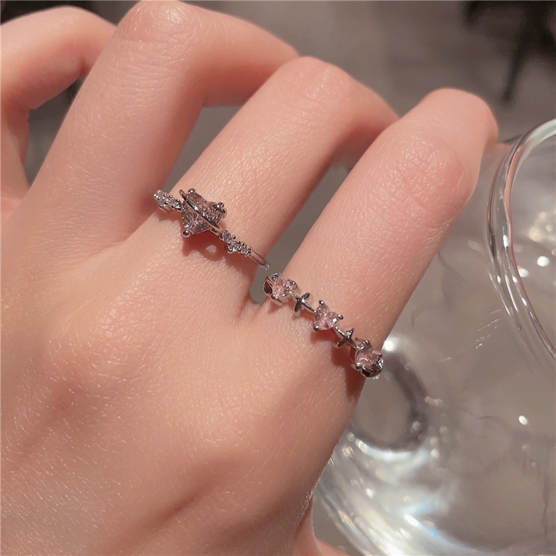 Ay (CN) Sweet Heart Ring Zircon Kristal Cincin Silver Untuk Aksesoris Perhiasan Wanita