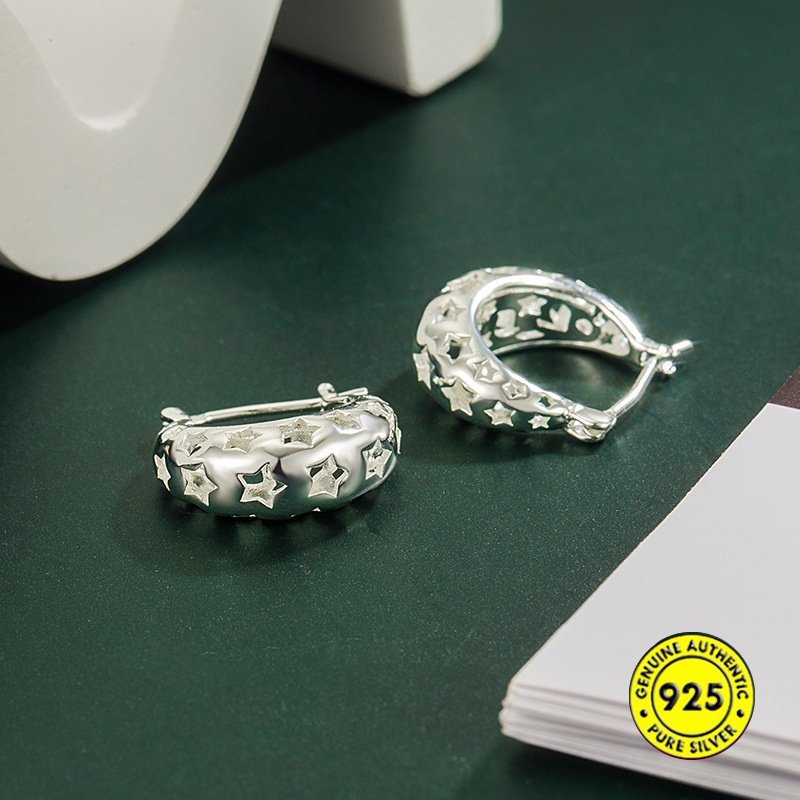 Anting Tusuk Bintang Hollow Sederhana Perak S925 U1810