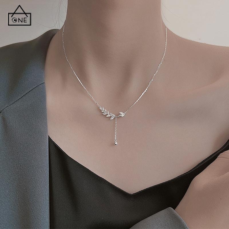 COD❤️Kalung Wanita Korean Fashion Mengkilap Gandum Musim Panas  Desain Manis Daun  Rumbai Rantai Tulang Selangka-A.one