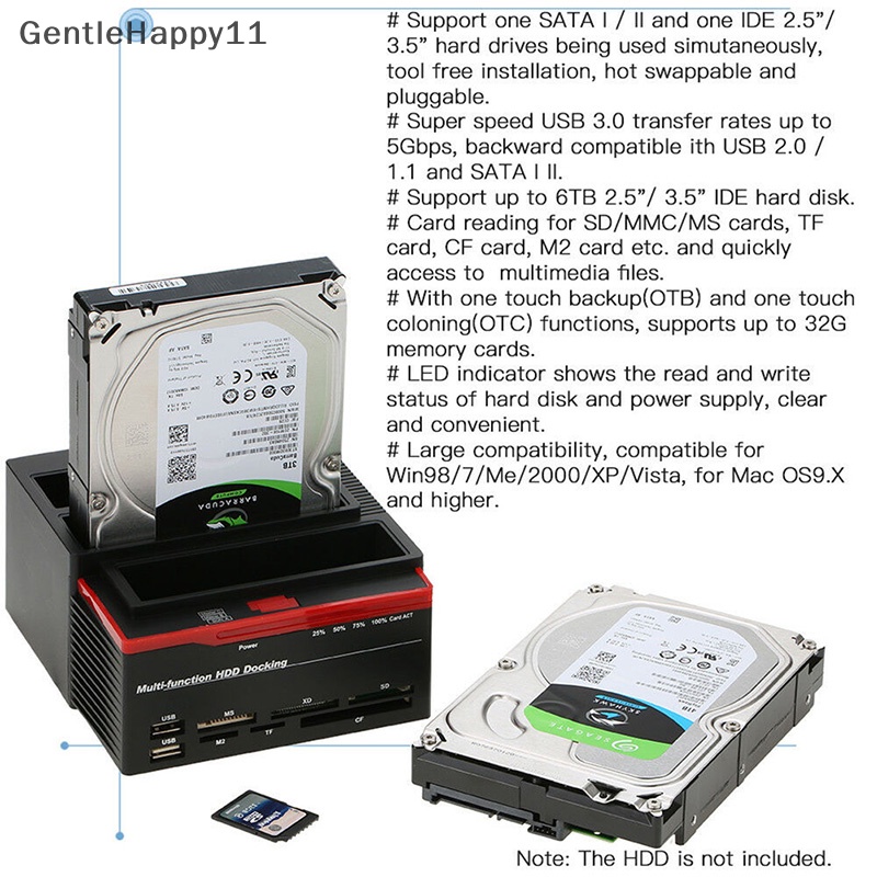 Gentlehappy External Triple SATA IDE HDD Docking Station Hardisk 2.5 ''/ 3.5'' Card Reader id